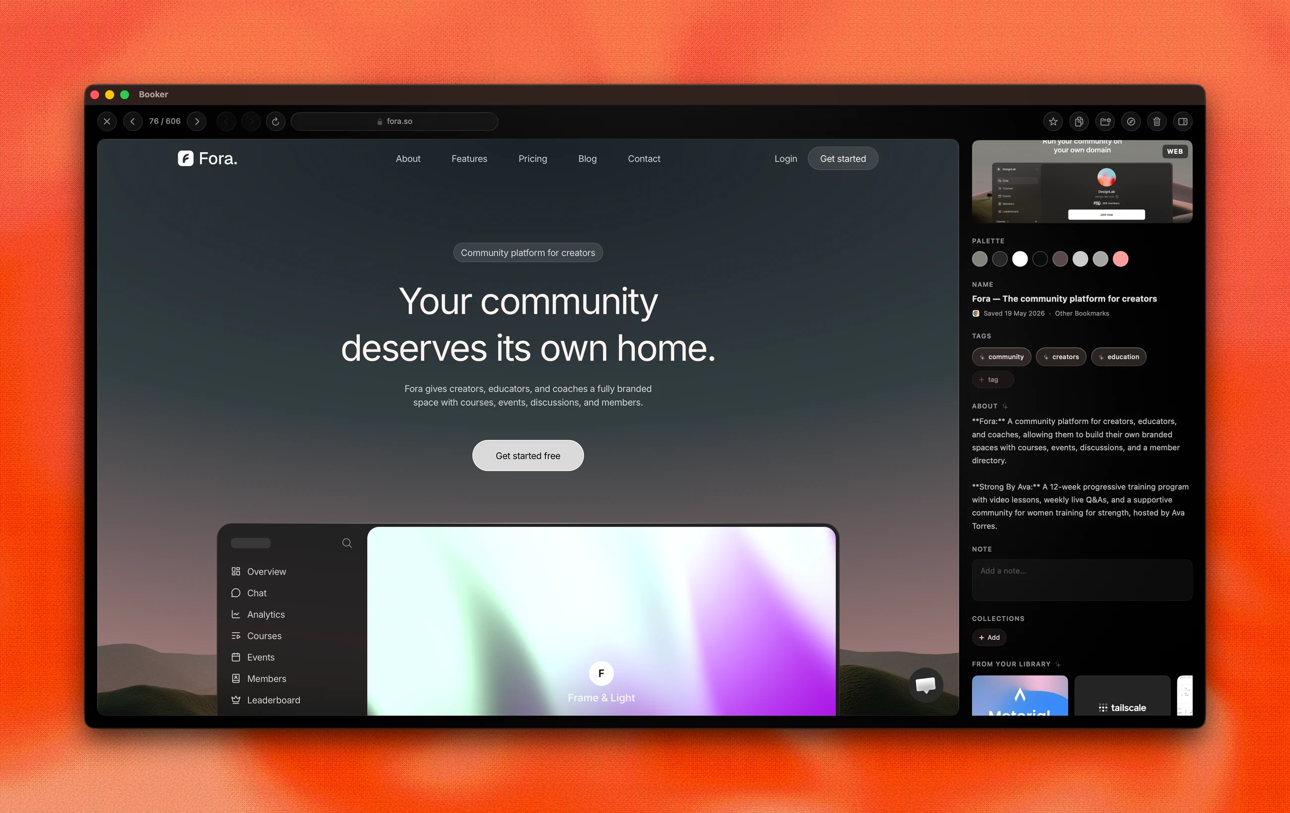 Booker detail page in dark mode